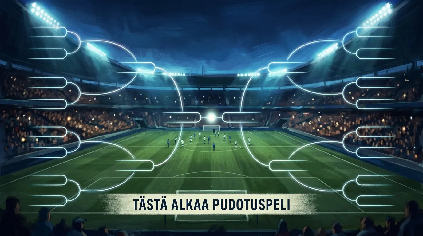 Pudotuspelikaavio hahmottuu stadionin taustaa vasten